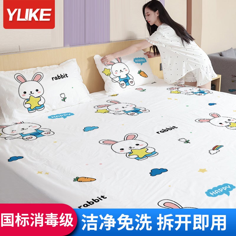 Travel Printed Disposable Bed Sheet Quilt Cover Pillowcase Double Four-Piece Set Bath Towel Towel Homestay El Travel Supplies - Image 4